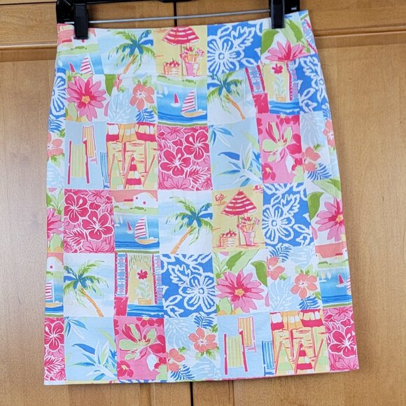 Talbots Seaside Beach Scene Tropical Aloha Print Pencil Skirt - 4 - Picture 2 of 6